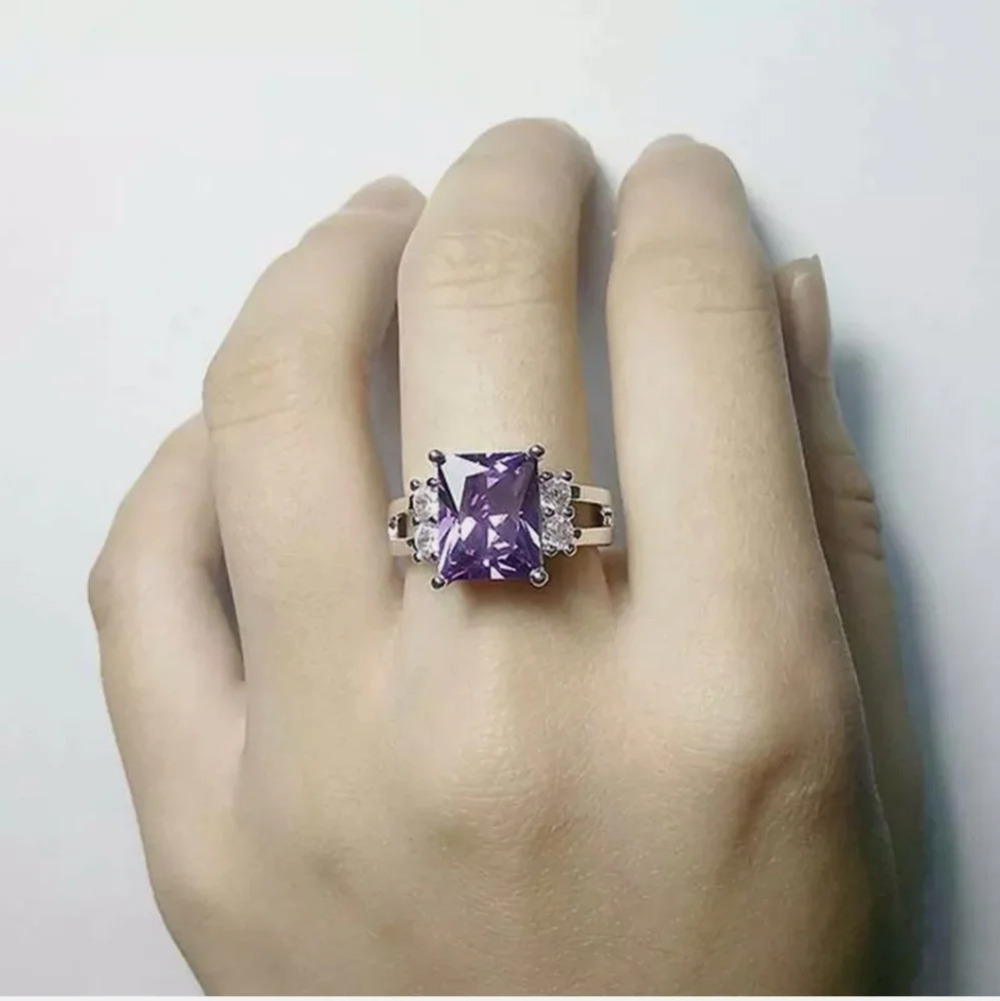 Luxury Amethyst 925 Silver Plated Ring 7
